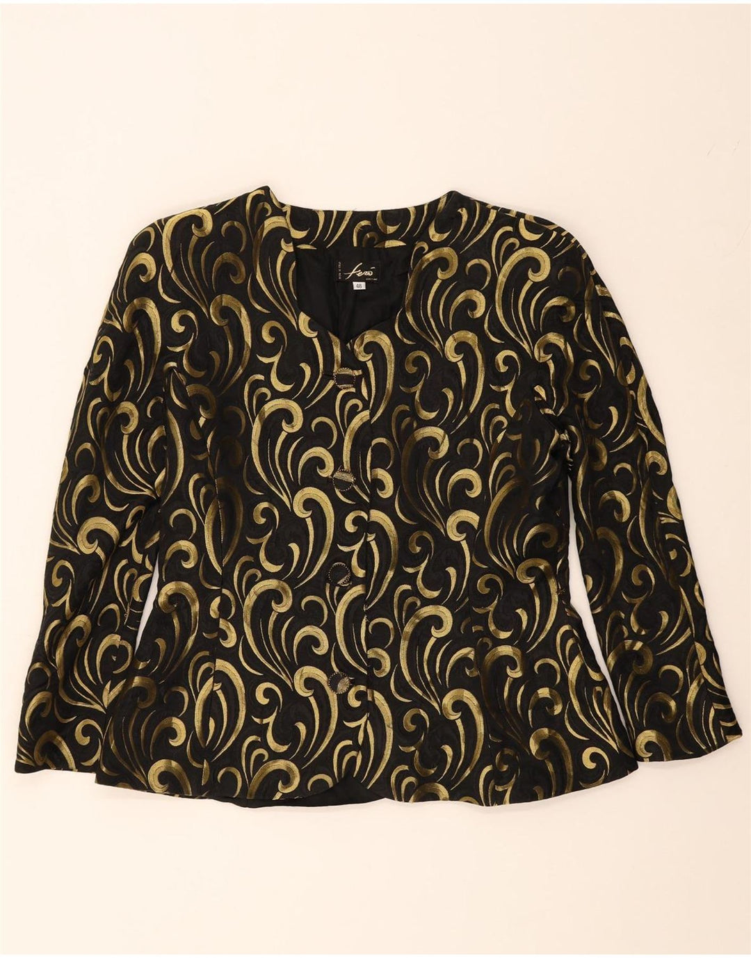 FERO COUTURE Womens 4 Button Blazer Jacket IT 48 XL Black Paisley Vintage Fero Couture and Second-Hand Fero Couture from Messina Hembry 