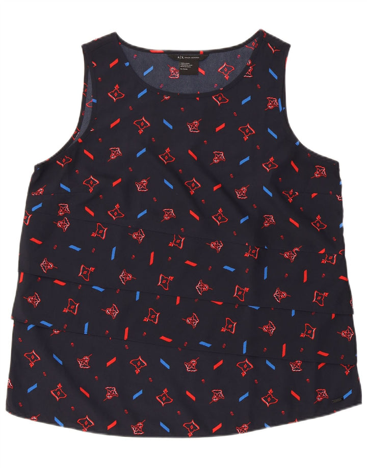 ARMANI EXCHANGE Womens Sleeveless Blouse Top UK 18 XL Navy Blue Geometric