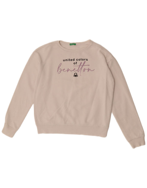 Свитшот с рисунком Benetton для девочек 13-14 лет, размер 3XL, белый хлопок