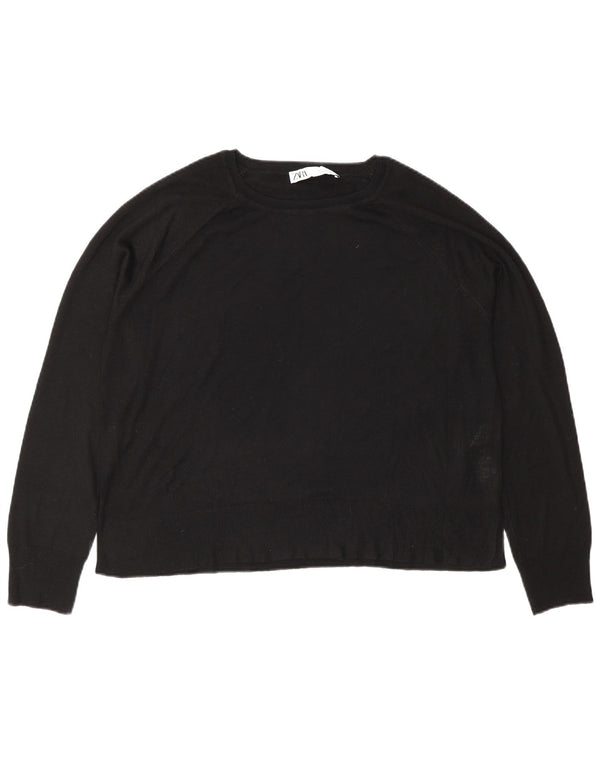 Zara Womens Oversized Boat Neck Jumper Sweater UK 10 Small Black Viscose