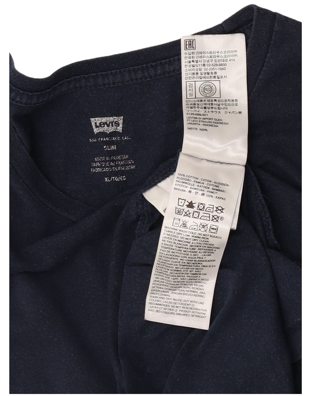 Мужская футболка LEVI'S Slim Top XL Темно-синяя, хлопок