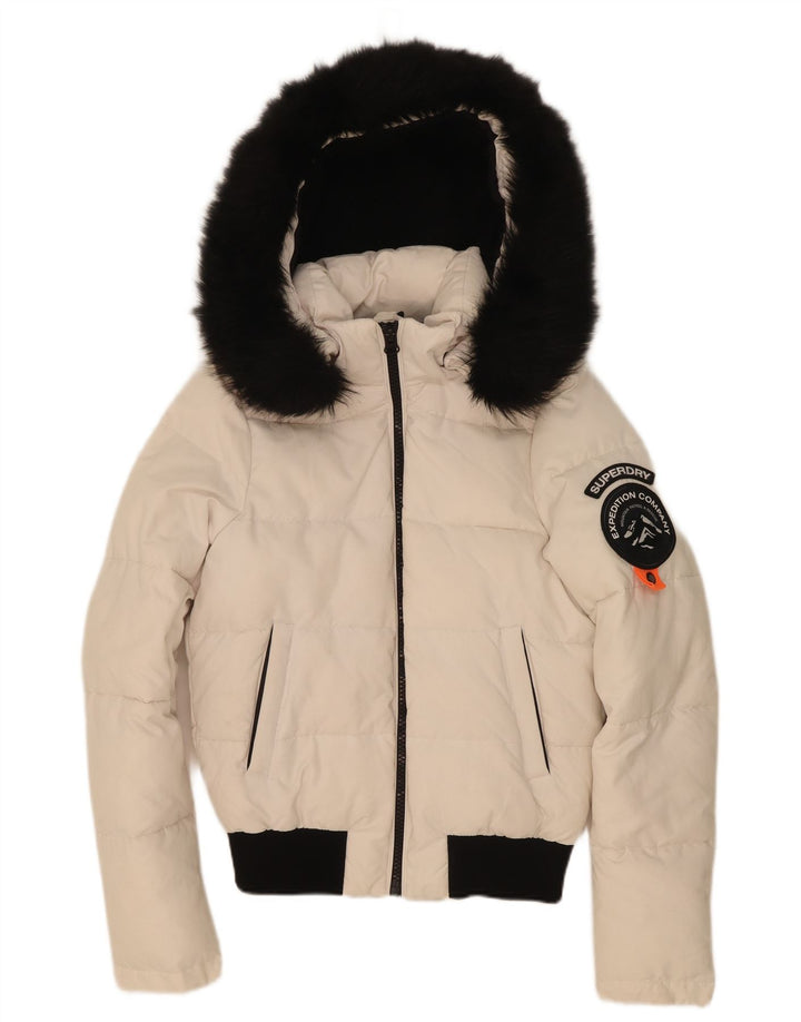 Женская утепленная куртка оверсайз с капюшоном Superdry UK 8, маленькая белая с цветными блоками