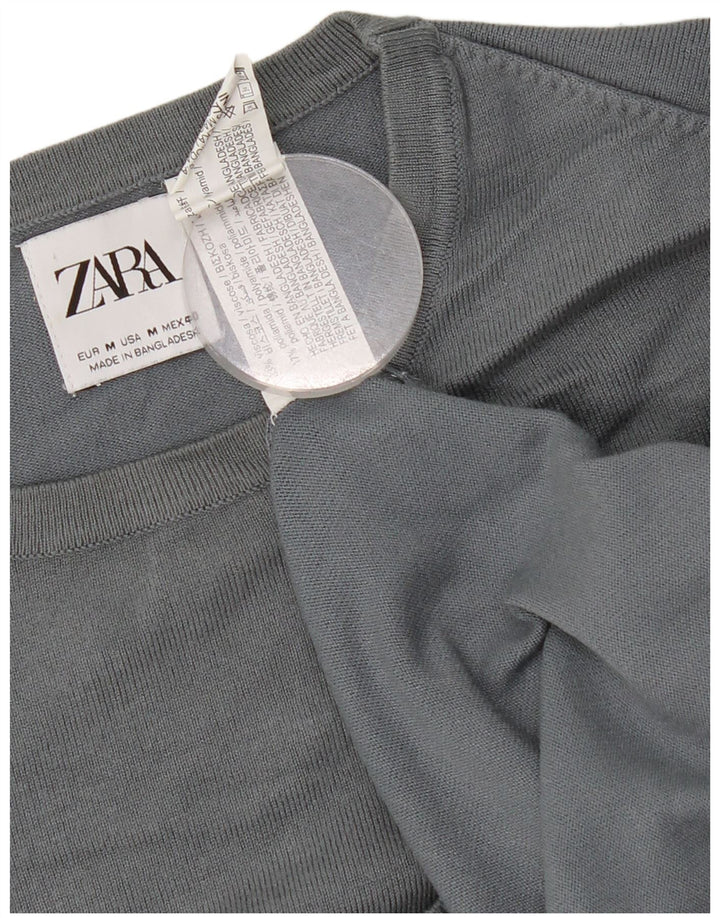 Женский джемпер с круглым вырезом Zara UK 14, вискоза среднего серого цвета