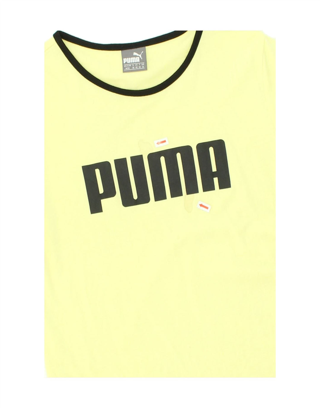 PUMA Womens Graphic T-Shirt Top UK 12 Medium  Yellow Cotton | Vintage Puma | Thrift | Second-Hand Puma | Used Clothing | Messina Hembry 