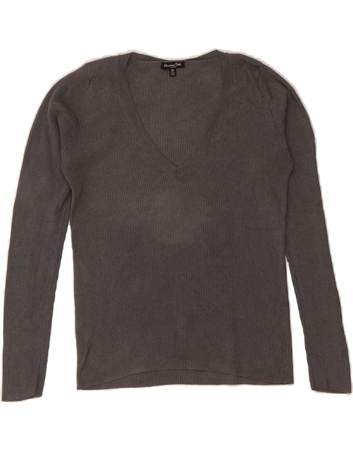 MASSIMO DUTTI Womens V-Neck Jumper Sweater UK 12 Medium Grey Vintage Massimo Dutti and Second-Hand Massimo Dutti from Messina Hembry 