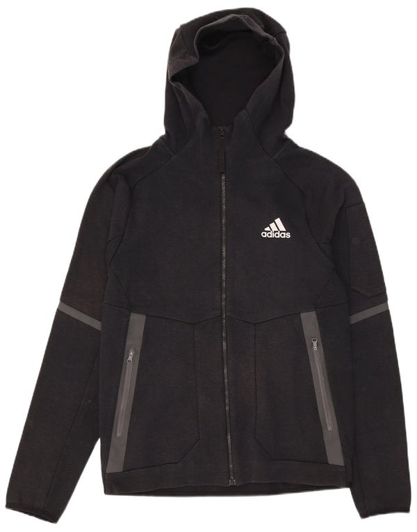Мужской свитер с капюшоном на молнии Adidas UK 10, маленький черный хлопок с цветными блоками