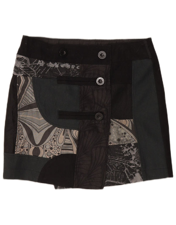 Женская мини-юбка с запахом Desigual EU 44 XL W35 Черная лоскутная шерсть