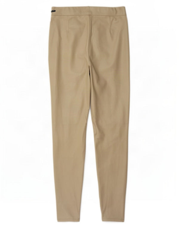 Zara Womens Skinny Faux Leather Trousers XS W24 L27 Beige Polyurethane