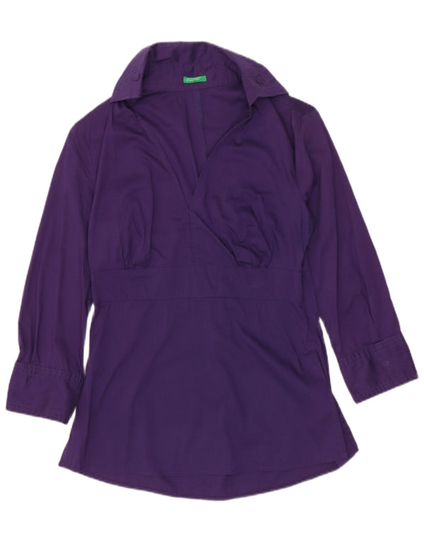 BENETTON Женская блузка с рукавом 3/4, топ UK 6 XS, фиолетовый хлопок