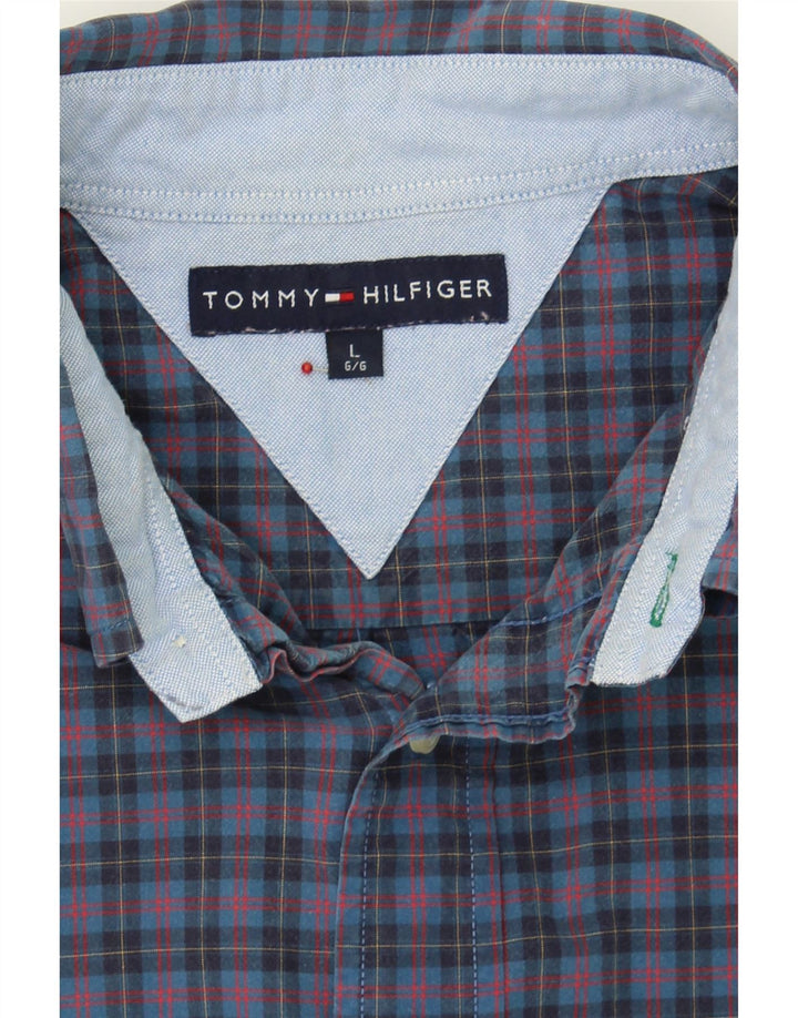 TOMMY HILFIGER Mens Shirt Large Blue Check Cotton Vintage Tommy Hilfiger and Second-Hand Tommy Hilfiger from Messina Hembry 