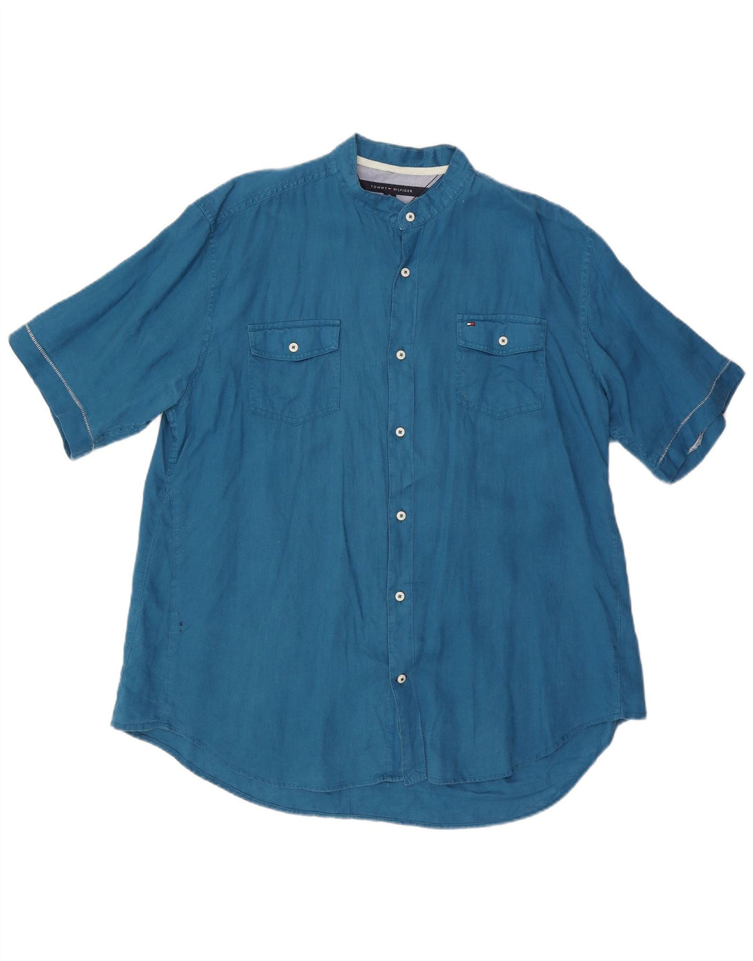 TOMMY HILFIGER Мужская рубашка с коротким рукавом на заказ, XL, синяя
