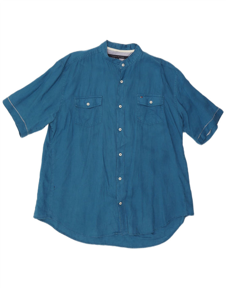 TOMMY HILFIGER Мужская рубашка с коротким рукавом на заказ, XL, синяя