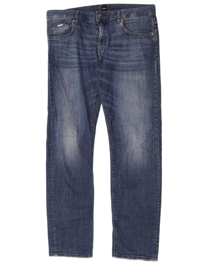 Мужские узкие джинсы-стрейч Hugo Boss W34 L32, синий хлопок