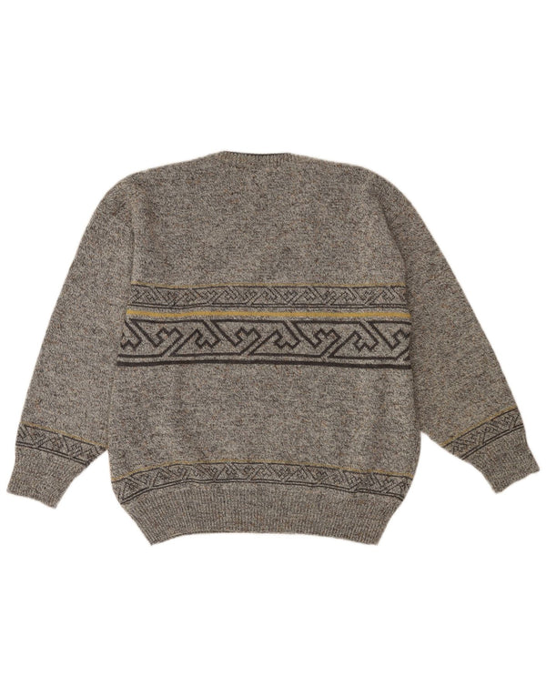 Мужской джемпер с v-образным вырезом VINTAGE IT 52, большой серый, шерсть с геометрическим рисунком