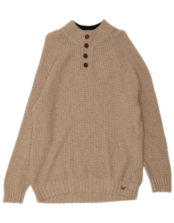 Crew Clothing Мужской джемпер на пуговицах, свитер XL, бежевый, шерстяной