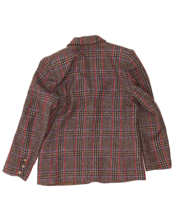 Винтажный женский пиджак на 2 пуговицах IT 44, средний коричневый, шерсть с узором «гусиные лапки»