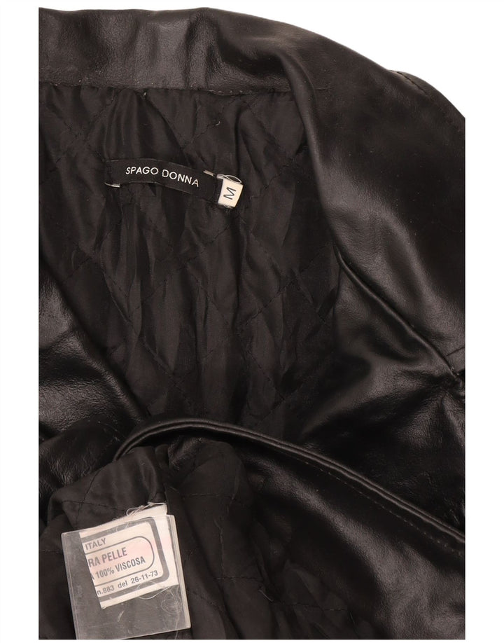 Винтажное женское кожаное пальто UK 12, среднее черное кожаное