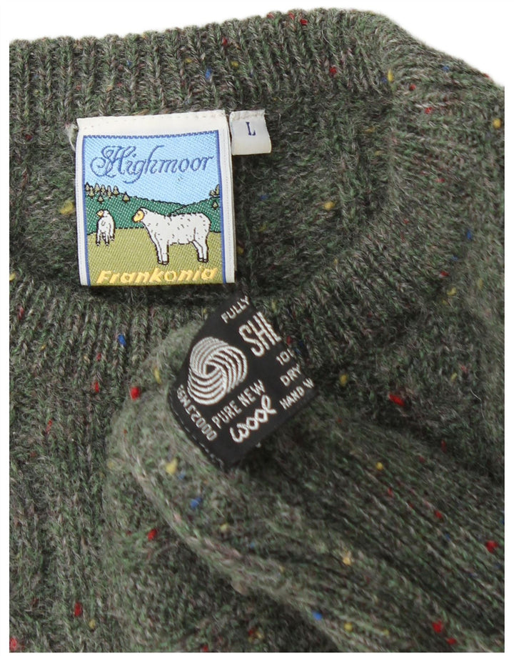 Мужской джемпер с вырезом лодочкой Highmoor, большой зеленый шерстяной свитер в крапинку