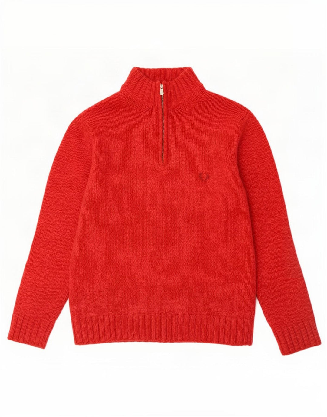 Мужской джемпер с воротником на молнии Fred Perry, большой красный шерстяной свитер