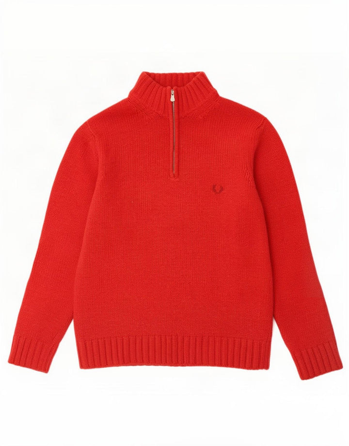Мужской джемпер с воротником на молнии Fred Perry, большой красный шерстяной свитер
