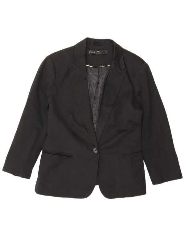 Женский пиджак Zara с рукавом 3/4 и 1 пуговицей, Великобритания 20, 2XL, черный хлопок