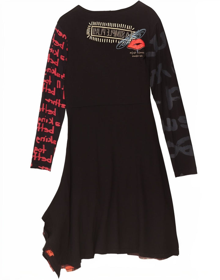 Женское асимметричное платье с рисунком Desigual UK 18 XL, черное в стиле пэчворк