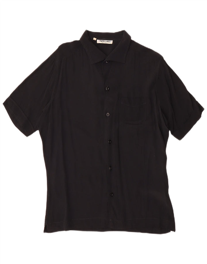 ENARA CAMICECE Mens Short Sleeve Shirt Medium Black Viscose