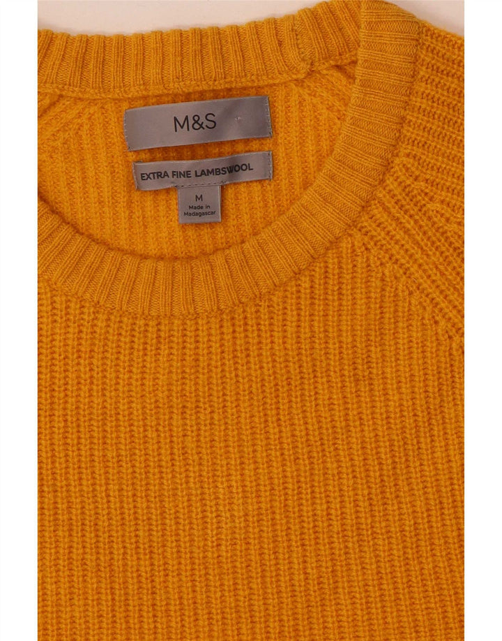 Мужской джемпер с круглым вырезом Marks & Spencer, средний желтый из овечьей шерсти
