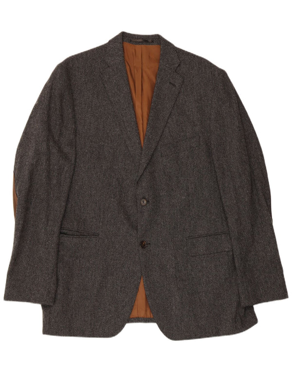 Винтажный мужской пиджак на 2 пуговицах IT 56 3XL Серый шерстяной с узором «в ёлочку»