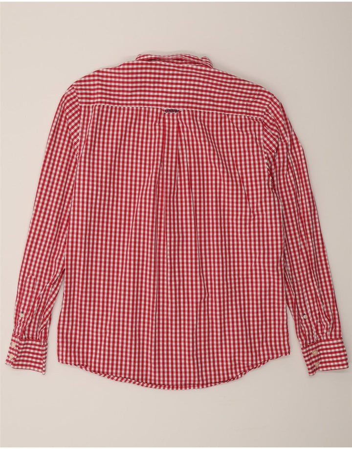 Crew Clothing Мужская классическая рубашка среднего размера из хлопка в мелкую клетку красного цвета