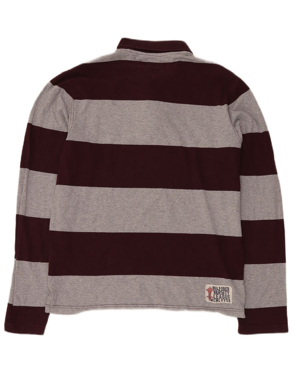 TOMMY HILFIGER Мужская приталенная рубашка-поло в стиле регби XL бордового цвета с цветными блоками