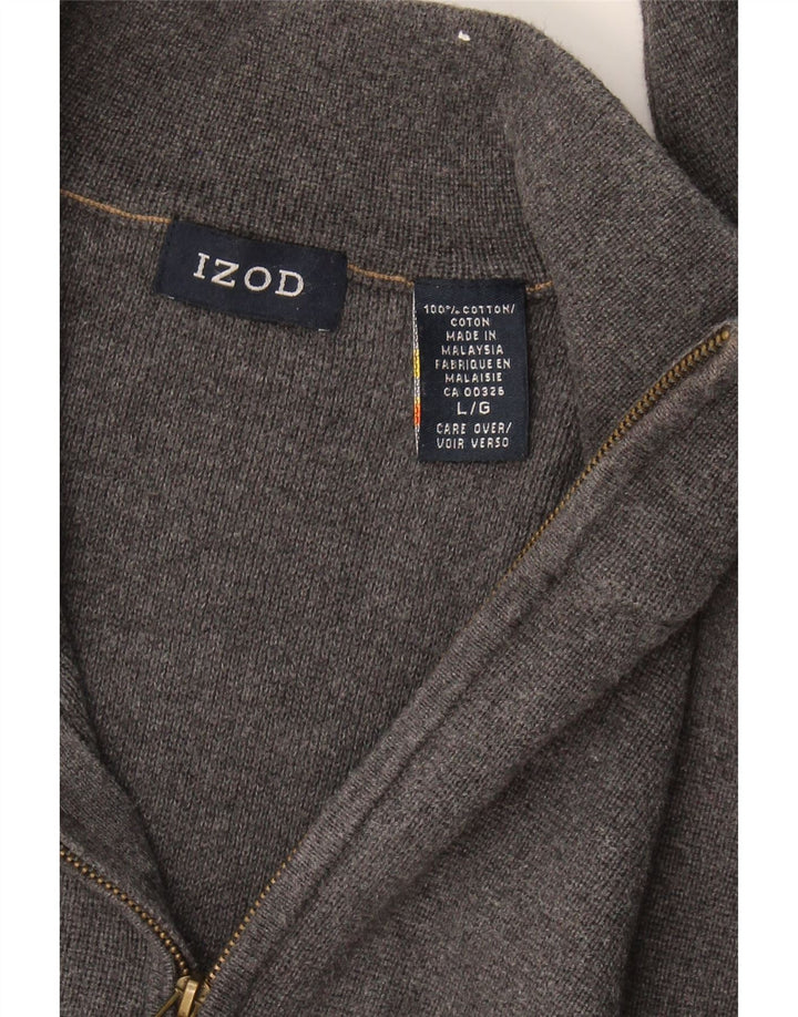 IZOD Womens Oversized Zip Neck Jumper Sweater UK 16 Large Grey Cotton Vintage Izod and Second-Hand Izod from Messina Hembry 