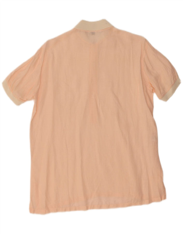 BASILE Womens Short Sleeve Pullover Shirt Size 15 38 Medium Pink Linen
