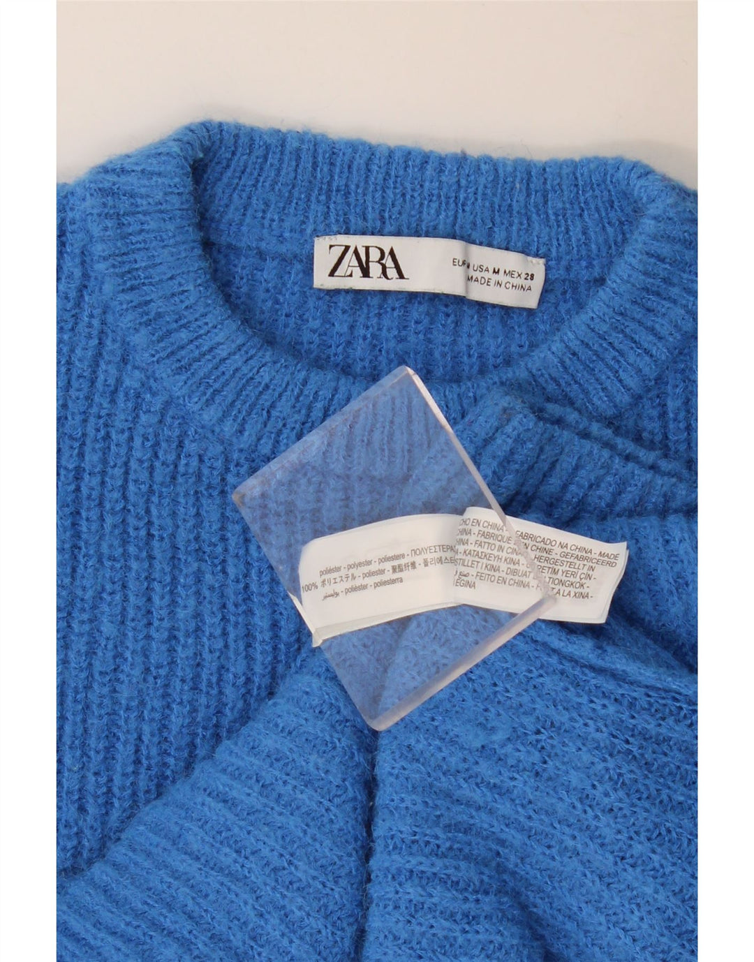 Женский укороченный джемпер с круглым вырезом Zara UK 12, средний синий полиэстер