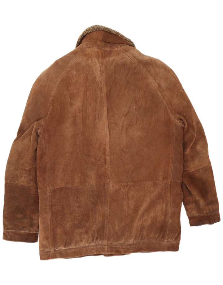 Винтажная мужская замшевая короткая дубленка UK 38, кожа среднего коричневого цвета