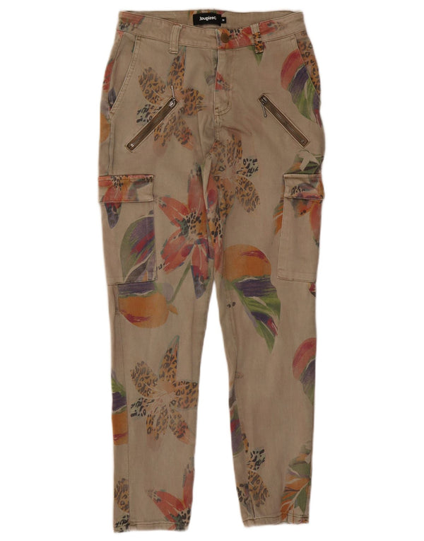 Женские узкие брюки карго Desigual EU 38 Medium W28 L27 Бежевые с цветочным принтом
