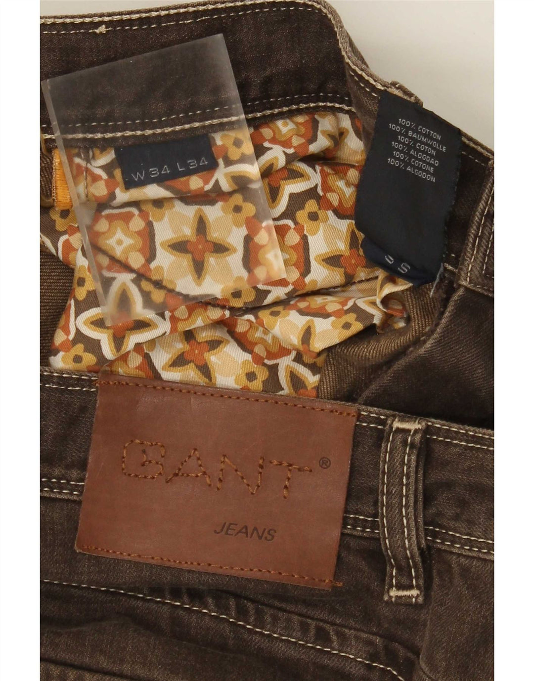 Мужские прямые джинсы Gant W34 L34, коричневые, хлопковые