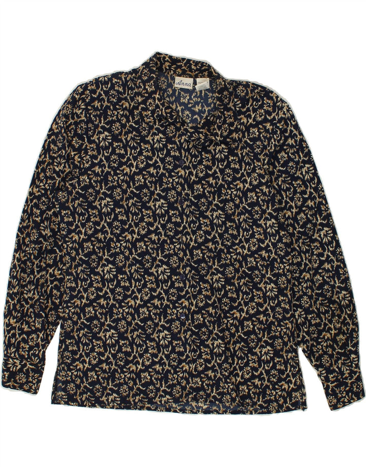 VINTAGE Womens Shirt UK 14 Medium Navy Blue Floral Polyester | Vintage Vintage | Thrift | Second-Hand Vintage | Used Clothing | Messina Hembry 