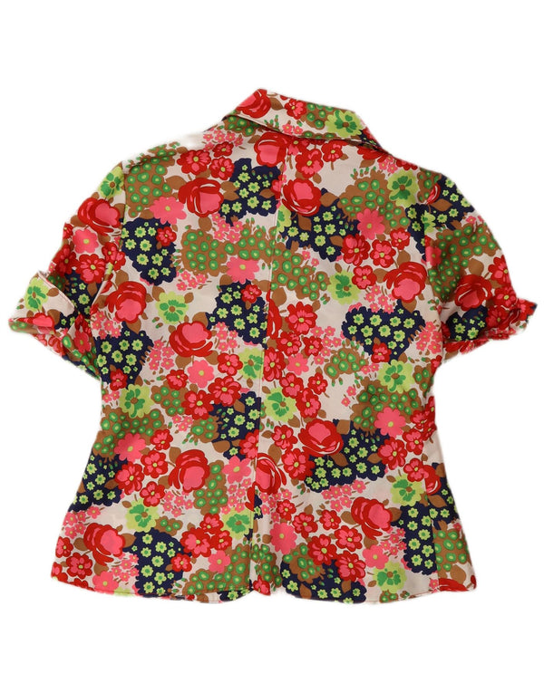 ВИНТАЖНЫЙ женский пиджак с коротким рукавом UK 12, средний разноцветный