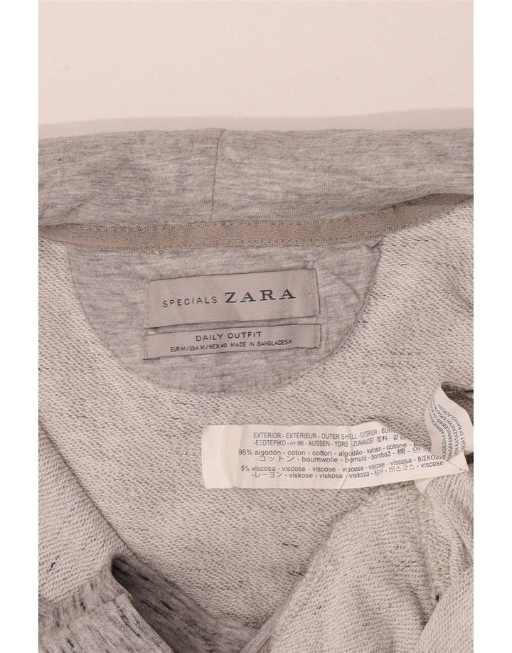 Мужской свитер с капюшоном на молнии Zara среднего серого цвета, хлопок с крапинками