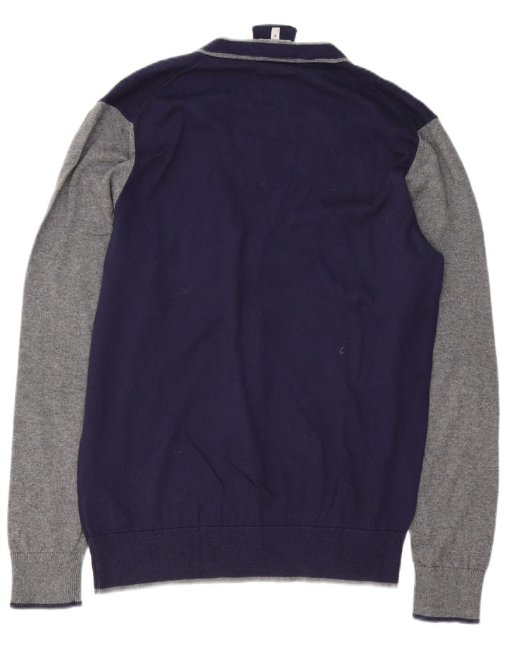 ARMANI JEANS Мужской свитер-кардиган среднего размера, темно-синий, хлопок с цветными блоками