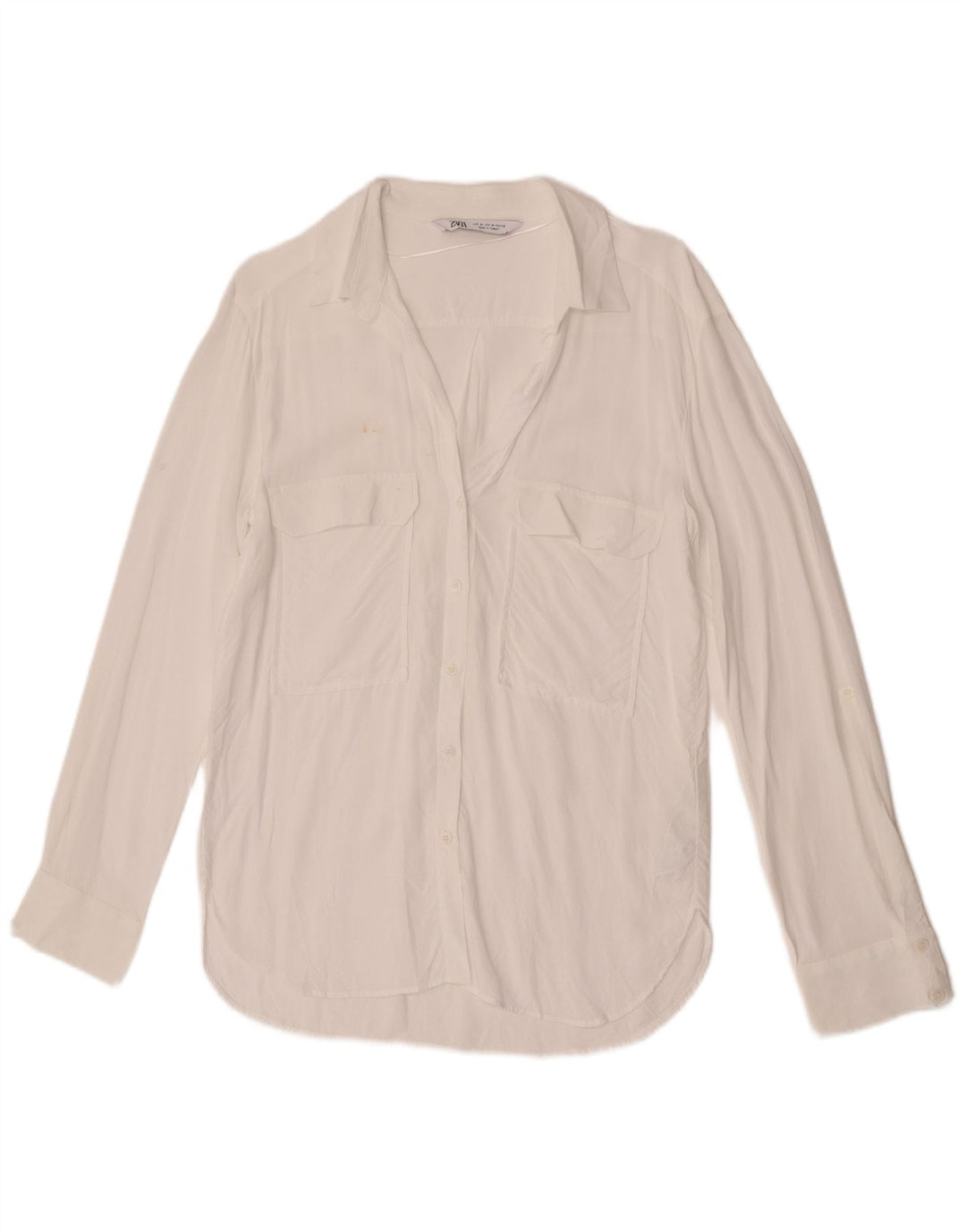 Женская блузка-рубашка Zara UK 12, средний белый цвет, вискоза