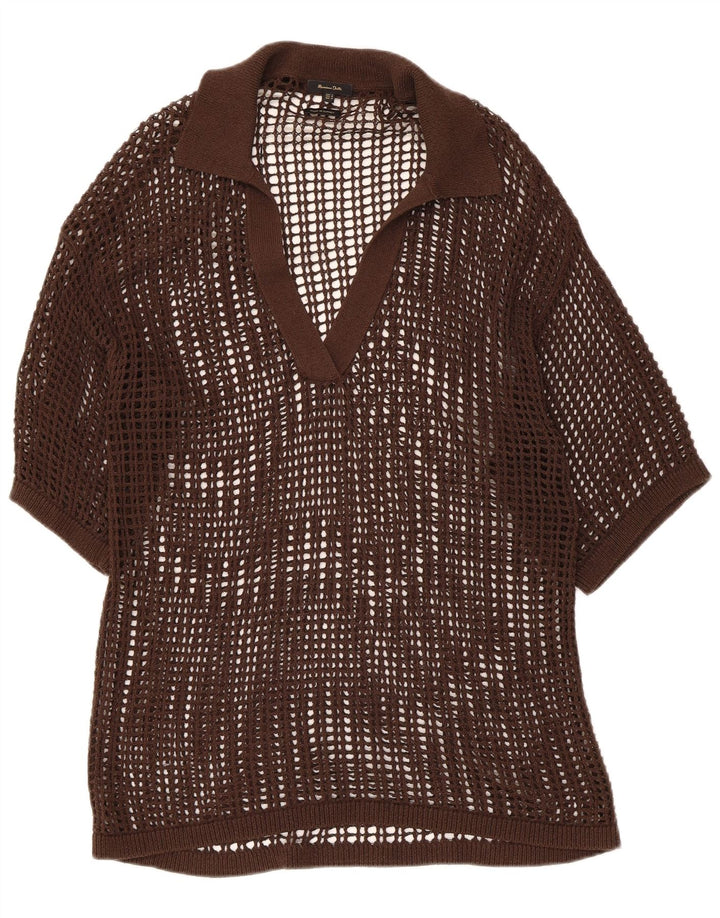 Женская прозрачная блузка крючком Massimo Dutti UK 14, средний коричневый цвет