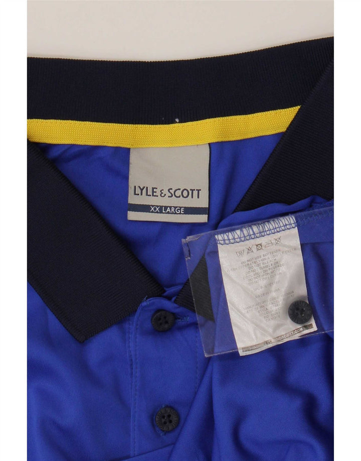 Мужская рубашка-поло Lyle & Scott 2XL, синяя, полиэстер с геометрическим рисунком