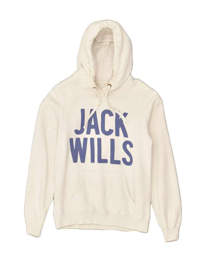 JACK WILLS Womens Graphic Hoodie Jumper UK 10 Small  White Cotton | Vintage Jack Wills | Thrift | Second-Hand Jack Wills | Used Clothing | Messina Hembry 