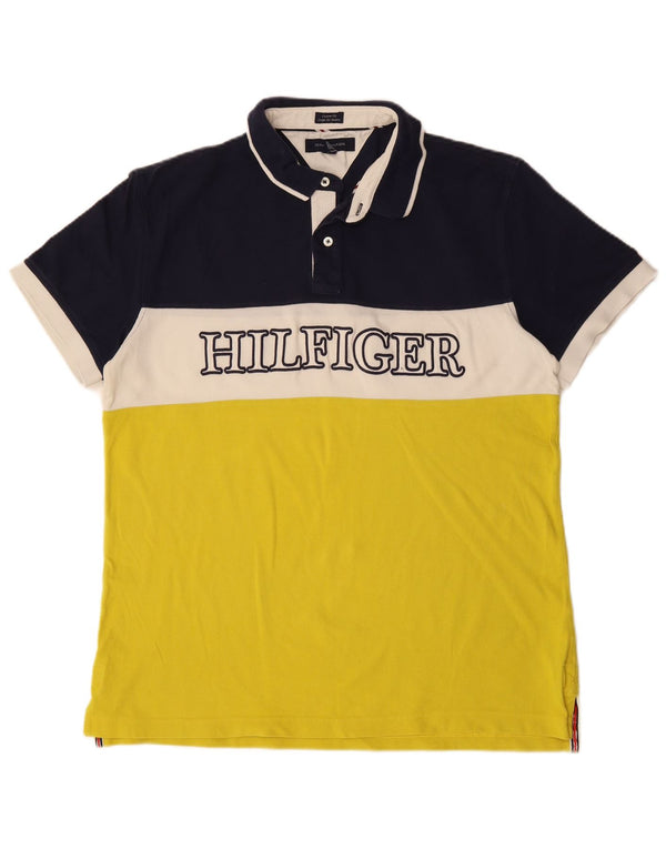 Tommy Hilfiger Mens Graphic Rugby Polo Shirt XL Yellow Colourblock