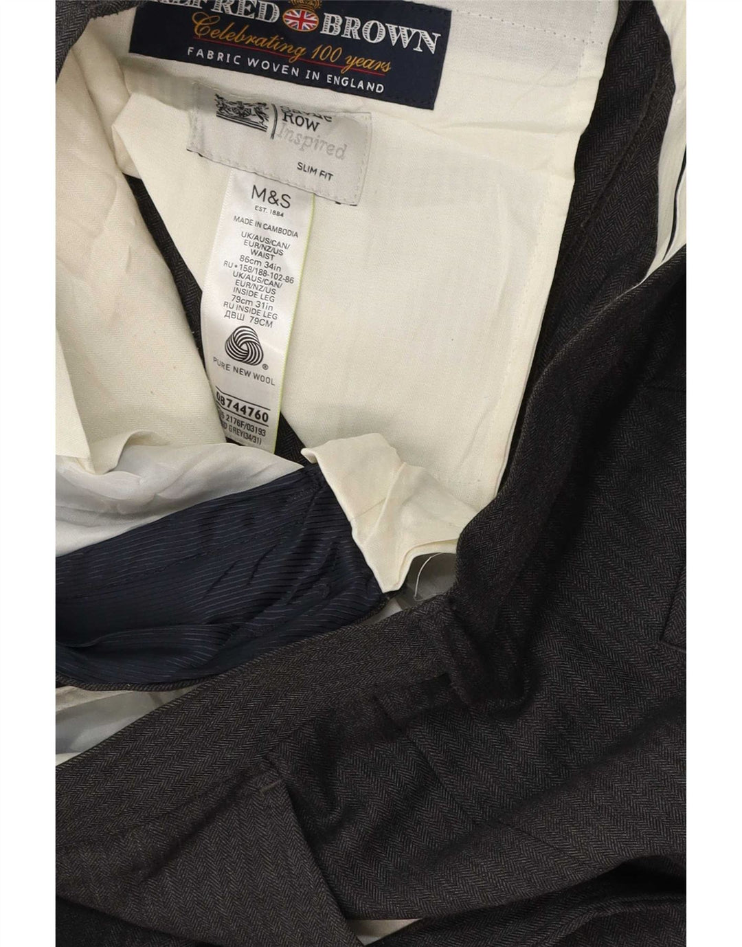 Мужские костюмные брюки узкого кроя Marks & Spencer W34 L31 серые шерстяные