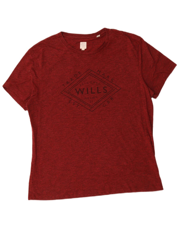 Jack Wills Mens Graphic T-Shirt Top XL Burgundy Flecked Cotton