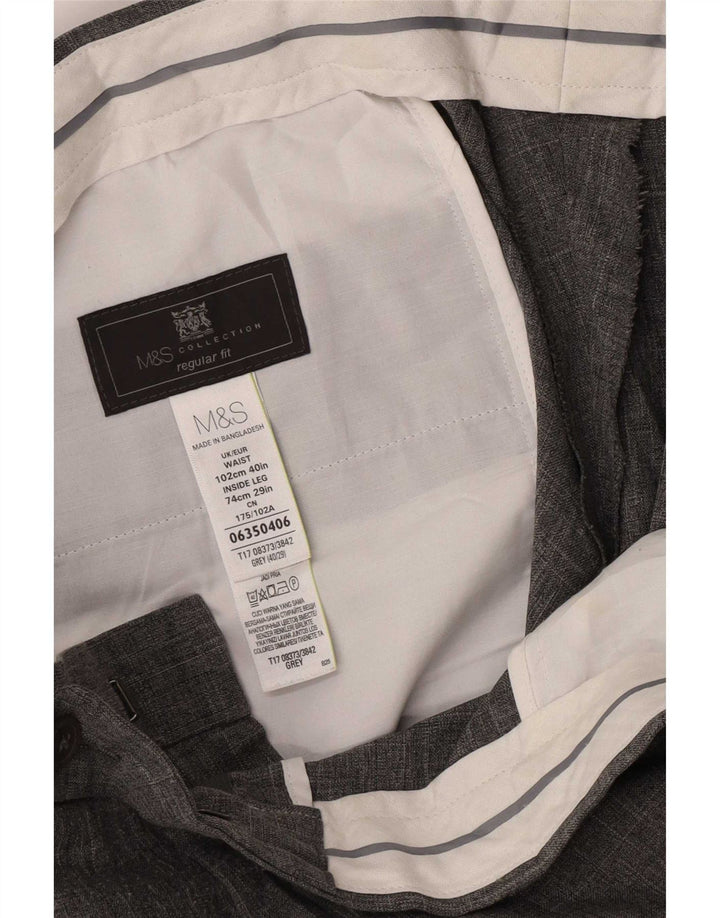 Мужские костюмные брюки классического кроя Marks & Spencer W40 L29, серый полиэстер