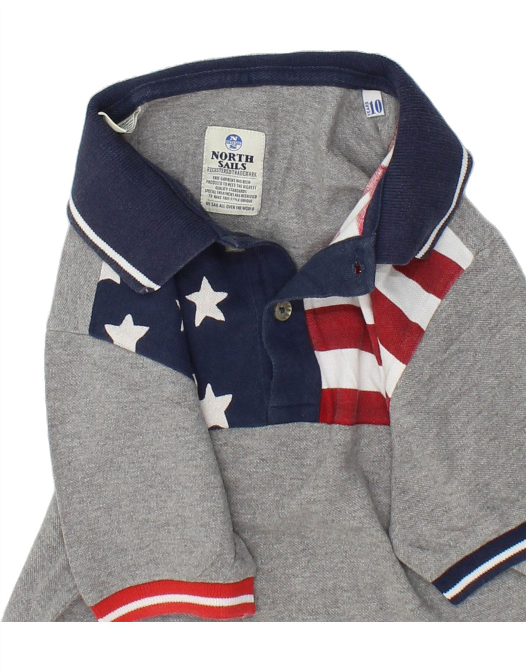 NORTH SAILS Boys Graphic Polo Shirt 9-10 Years Grey Cotton Vintage North Sails and Second-Hand North Sails from Messina Hembry 